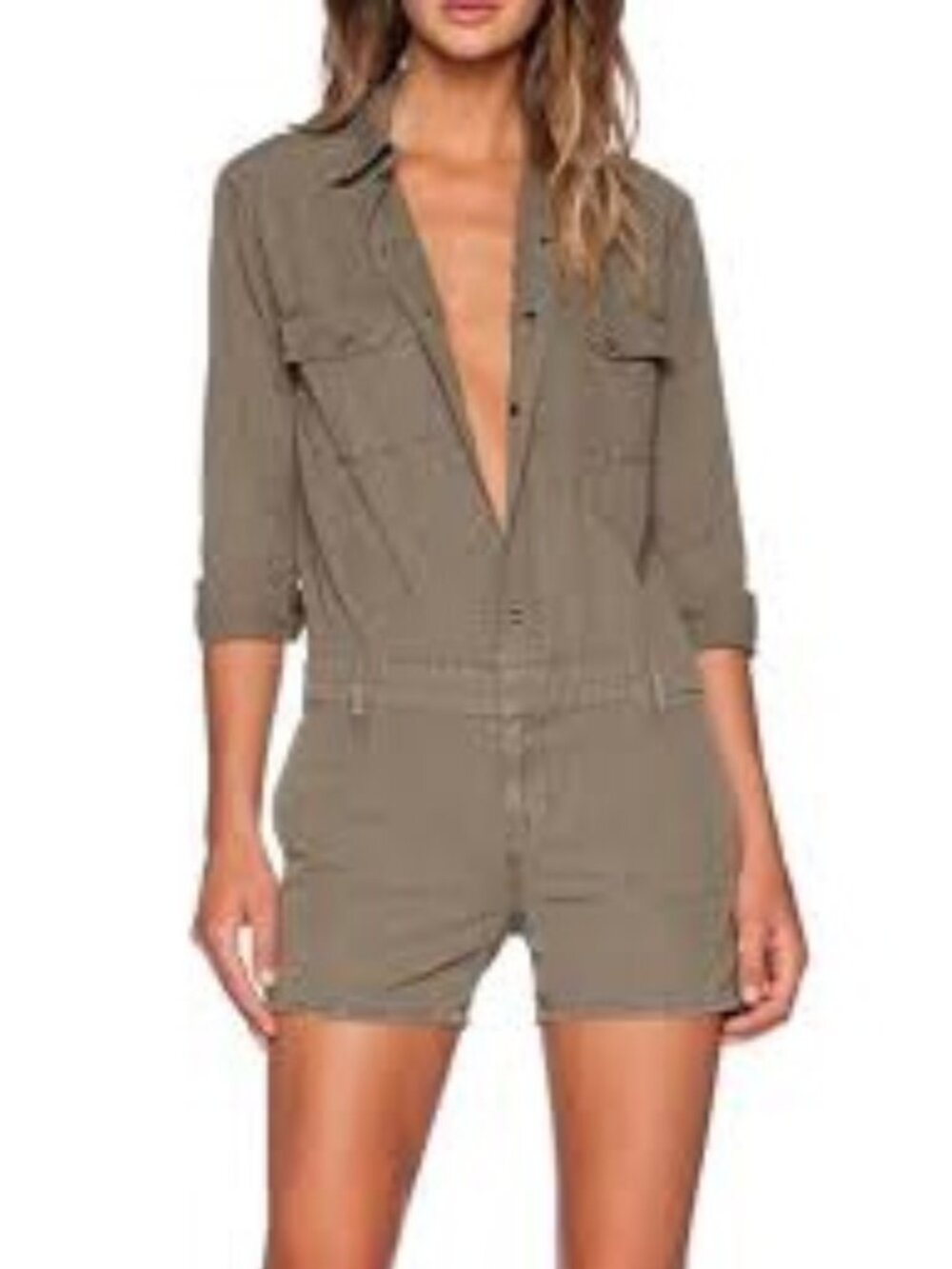 J BRAND Avery Utility Romper Olive Green Size L